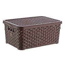 Portable file storage boxes with organizer lid compartment. 10 Liters Rattan Big Storage Box With Lid Cascade