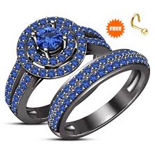 Black And Blue Wedding Ring Set 10k Black Gold Finish Blue Sapphire Bridal Set Solid 925 Sterling Silver Ladies Engagement Ring Wedding Band Free Gift Sapphire Bridal Set
