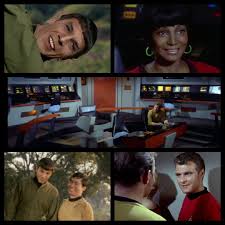 On the bridge of the U.S.S. Reliant, a behind the scenes shot of director  Nicolas Meyer working with Ricardo Montalban and Walter Koenig.