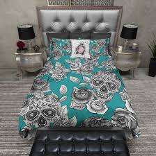 The Original Teal Sugar Skull Bedding Collection Duvet Bedding Sets Bed Linens Luxury Duvet Bedding