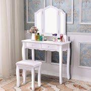 Costway Set Of 2 Bar Stools Pu Leather Adjustable Barstool Swivel Pub Chairs White Walmart Com In 2020 Mirrored Vanity Table Vanity Table Set White Dressing Tables