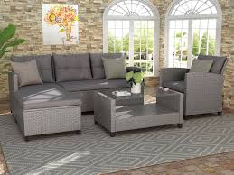 Clearance Rattan Patio Sofa Set 4 Pieces Outdoor Sectional Furniture Set All Weather Pe Rattan Wicker Patio Conversation Set Cushioned Sofa Set With Glass T Patio Sofa Set Outdoor Sectional Furniture Outdoor