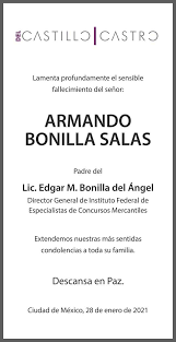 Don Armando Bonilla Salas Obituario Esquela