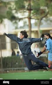 German Adrian Ramon Burgos of the Argentine national soccer leaps through  the air as he tries to block a kick