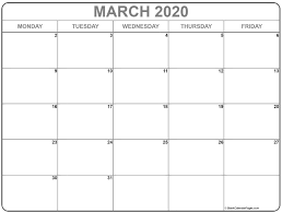 March 2020 Monday Calendar Monday To Friday In 2020 Weekly Calendar Printable Calendar Printables Weekly Calendar