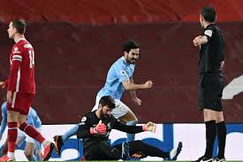 Gabriel jesus otamendi mahrez carson foden david silva joão cancelo. Liverpool 1 4 Man City Alisson Errors And Ilkay Gundogan Brace Help Leaders Cruise To Rare Anfield Win Evening Standard
