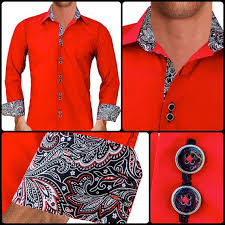 Black And Red Designer Shirt Bright Red W Black Paisley Men S Designer Dress Shirt Made To Order In Usa 135 Unique Dress Shirts Bright Red Dress Shirt Modern Shirts