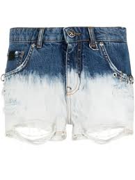 John Richmond Two Tone Denim Shorts In Blue Modesens