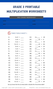 grade 3 printable multiplication worksheets 1 worksheets free