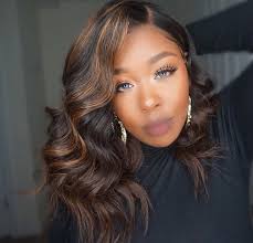 Black And Brown Highlights Wig Serayah Medium Length Wig With Brown Highlights Lace Front Hair Styles Hair Highlights Human Hair Wigs