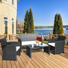 Cane furniture rattan furniture bedroom furniture furniture design furniture dolly furniture rattan furniture is coming back with a big bang. Costway Modern 4 Piece Garden Patio Conversation Set Rattan Furniture Cushioned Sofa With Table Black Best Buy Canada