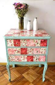 Decoupaged Table Could Use Wrapping Paper Or Scrapbook Paper For Guest Room Furniture Diy Decoupage Furniture Repurposed Furniture
