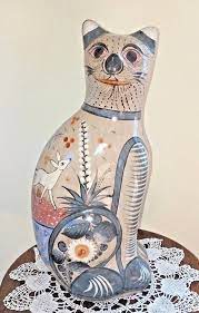Signed santana large handpainted tonala mexico folk art pottery crouching cat figural sculpture. Vintage Tonala Cat Figurine Mexican Pottery Folk Art Vintage Mexican Pottery Cat Collectible Sculpture Art Collectibles Vadel Com
