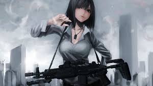 Woman holding black gun wallpaper, anime, anime girls, short hair, gun, rain, water, weapon, cyberpunk, artwork, science fiction, guweiz, girls with guns, hd wallpaper. 4540510 Short Hair Smoking Weapon Anime Anime Girls Original Characters M14 Ebr Gun Wallpaper Mocah Hd Wallpapers