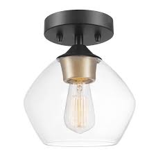 Globe Electric Harrow 1 Light Matte Black Semi Flush Mount Ceiling Light With Gold Accent Socket And Clear Glass Shade 60333 Semi Flush Mount Lighting Flush Mount Ceiling Lights