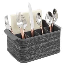 Amazon.com: mDesign Plastic Cutlery Storage Organizer Caddy Tote Bin with  Handles for Kitchen Cabinet or Pantry - Holds Forks, Knives, Spoons,  Napkins - Indoor or Outdoor Use, Woven Accent - Charcoal Gray: