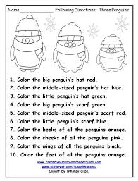 This Free Penguin Worksheet Provides Practice For Students To Read And Color As They Follow Di Following Directions Kindergarten Worksheets Speech And Language