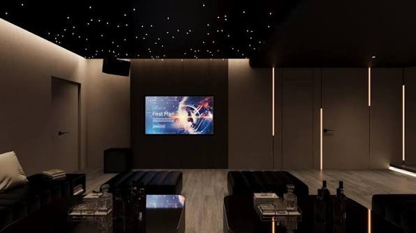 Midnight Encore” Project Brief: A private karaoke room designed with a  dark, moody, and premium luxury aesthetic. The space combines modern  minimalism with refined materials to create an immersive entertainment  experience. A