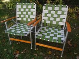 Pair Of Vintage Telescope Folding Aluminum Webbed Lawn Chair W Wood Arms Nice Lawn Chairs Chair Outdoor Chairs