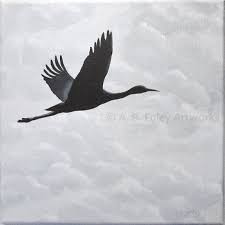 Two Birds Flying In The Sky Drawing Bird Silhouette Painting Crane In Flight With Cloudy Sky Original Black And Gray Nature Art Bird Silhouette Painting Flying Bird Silhouette Bird Silhouette