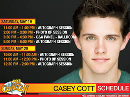 Start Planning ahead. Here's Casey Cott's schedule: Saturday, May 19