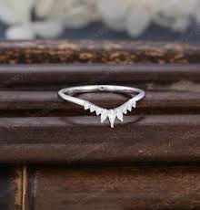 Marquise Cut Curved Wedding Band Unique White Gold Wedding Band Vintage  Diamond Wedding Ring Bridal Stacking Matching Promise Gift for Women