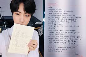 Bts S Member Jin Posted A Handwritten Letter For His Birthday Which Is Today Kbizoom