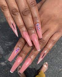 Long Coffin Nails Bling Nail Art Bling Nail Art Bubble Nails Coffin Nails Long