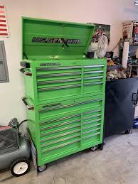44 In X 22 In Double Bank Green Roller Cabinet Workshop Organization Garage Workshop Garage Workshop Organization