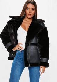 Black Faux Fur Sleeve Aviator Jacket Aviator Jackets Coats Jackets Women Aviators Outfit