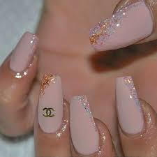 ❤ full cover coffin design: Bling Chanel Acrylic Nails Novocom Top
