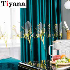 Shop wayfair for the best dark teal velvet curtains. Luxury Dark Green Curtains With Lily Embroidery For Bedroom Living Room Window Treatment Sheer Blue Tulle Curtains Zh449y Curtains Aliexpress