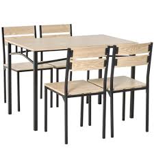 Wood and metal dining table set. Homcom Rustic Industrial 5 Piece Dining Table Set Black Metal With 4 Chairs For Kitchen Or Dining Room Oak Target
