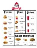Mc d's menu money math. Wendys Menu Math Worksheets Teaching Resources Tpt