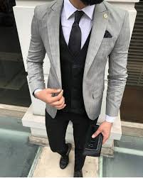 Black And White Attire Semi Formal Black Greay White Combo Amazing Black Suit Men Mens Formal Wear Mens Clothing Styles