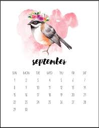 September Bird Of The Month Watercolor September 2019 Printable Calendar Kalendar Dlya Pechati Shablony Kalendarej Kalendar