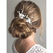 Hairpiece for the bride will give the image an interesting look. Amazon Com Unsutuo Bride White Flower Wedding Hair Pins Clips Rhinestone Silver Bridal Hair Piece Accessories For Women Set Of 3 Beauty