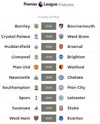 View the 380 premier league fixtures for the 2020/21 season, visit the official website of the premier league. Premier League Gameweek 38 Final Weekend Fixtures Of 2017 18 Season 13th May 2018 Redcafe Net