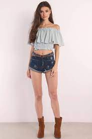 Check spelling or type a new query. Jennifer Striped Off Shoulder Crop Top In Blue White Blue White Crop Top Crop Top And Shorts Off Shoulder Crop Top