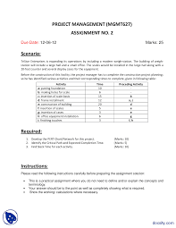 Pert Chart And Slack Time Management Assignment Docsity