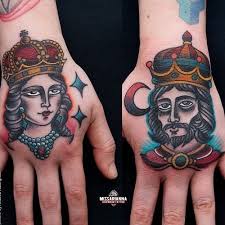 Miss Arianna Settembrino Tattoos Traditional King And Queen Tattoo Hand Tattoos