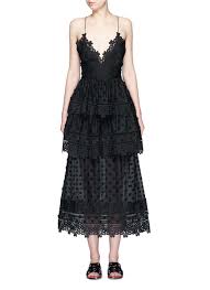 Self Portrait Black Ivy Floral Applique Lace Trim Ruffle Midi Dress Lyst Midi Ruffle Dress Lace Dress Black Floral Print Midi Dress