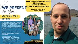 Join us Saturday, June 29th at 6-7pm in the Fellowship Hall for a  churchwide Meet and Greet dessert fellowship to meet our Youth Pastor  candidate Steven Jacobs and his wife, Mae. Pastor