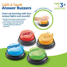Whether you are using 2 buzzers or up to 50 game show buzzers, our powerful trivia software (included) will put your participants right into the seat of a real tv game show experience. Learning Resources Lights And Sounds Buzzers Game Show And Classroom Buzzers Family Game Night Game Show Buzzers Classroom Accessories Set Of 4 Ages 3 In Kuwait Whizz Electronic Toys