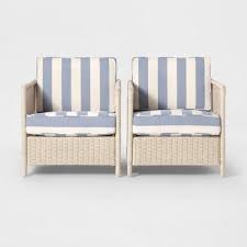 Monroe 4pc Cabana Stripe Patio Conversation Set Blue White Threshold Patio Furniture Collection Wicker Patio Chairs Outdoor Wicker Furniture