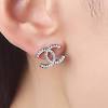 Authentic classic chanel cc stud gold with crystal earrings with box. 1