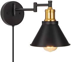 Black And Brass Wall Sconce Plug In Swing Arm Wall Lamp Industrial Wall Sconce Plug In Wall Lights Fixtures For Bedroom Bedside In 2020 Swing Arm Wall Lamps Industrial Wall Sconce Plug In Wall Lights