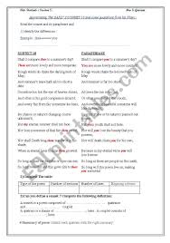 Sonnet 18 Shakespeare Esl Worksheet By Abdejlil