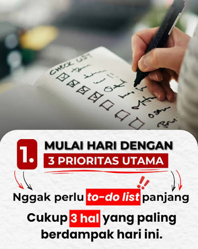 Capek di kantor belum tentu karena kerjaan. Seringnya karena waktu nggak teratur. Bukan sibuk yang bikin burnout, tapi kerja tanpa arah. Besok pagi, tentukan 3 prioritas sebelum mulai. Save & share ke