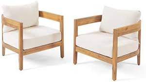 Amazon Com Christopher Knight Home 312395 Alfy Outdoor Club Chair With Cushions Set Of 2 Teak Finish Be Wood Patio Chairs Club Chairs Best Folding Chairs